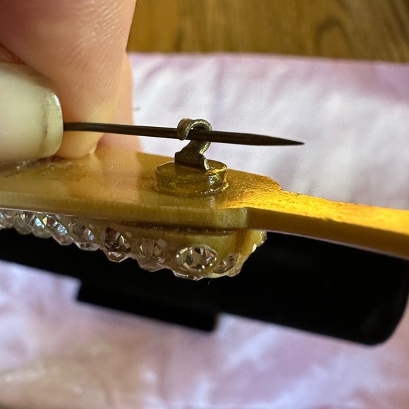 Celluloid brooches with rhinestones 3” - Picture 6 of 7